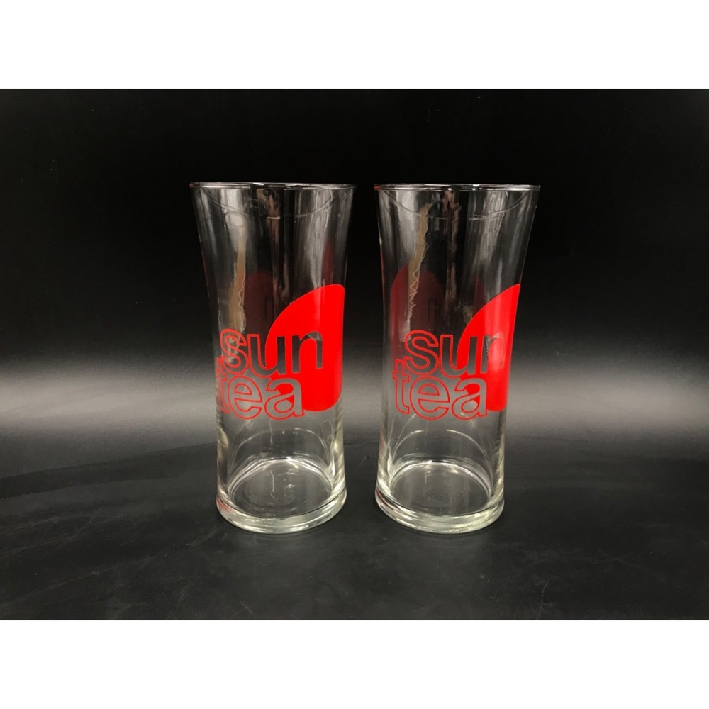 Vintage Sun Tea Tumblers Set Of 2 Drinking Glasses Iced Beverages Graphic